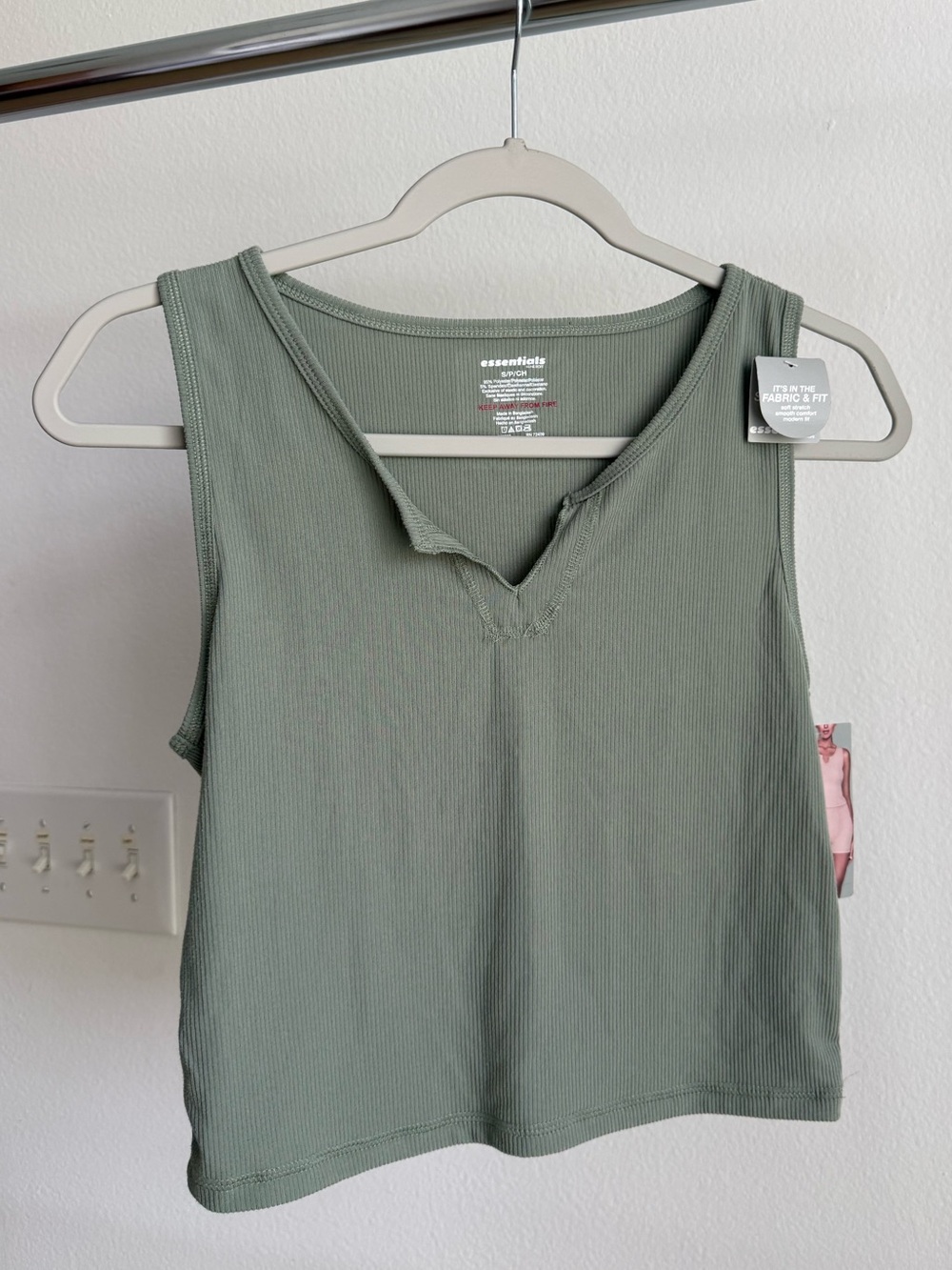 Essentials Sage Ribbed V-Notch Tank Top